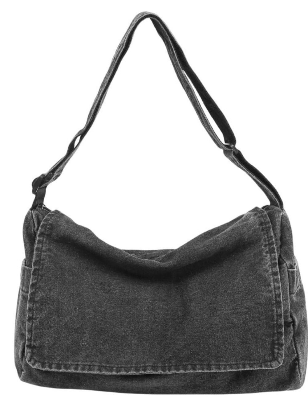 Vintage Washed Denim Messenger Bag, Large Capacity Flap Shoulder Tote for Men